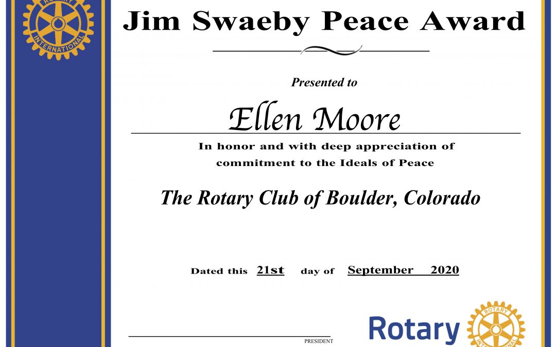BRC Presents 2020 Jim Swaeby Peace Award to Ellen Moore